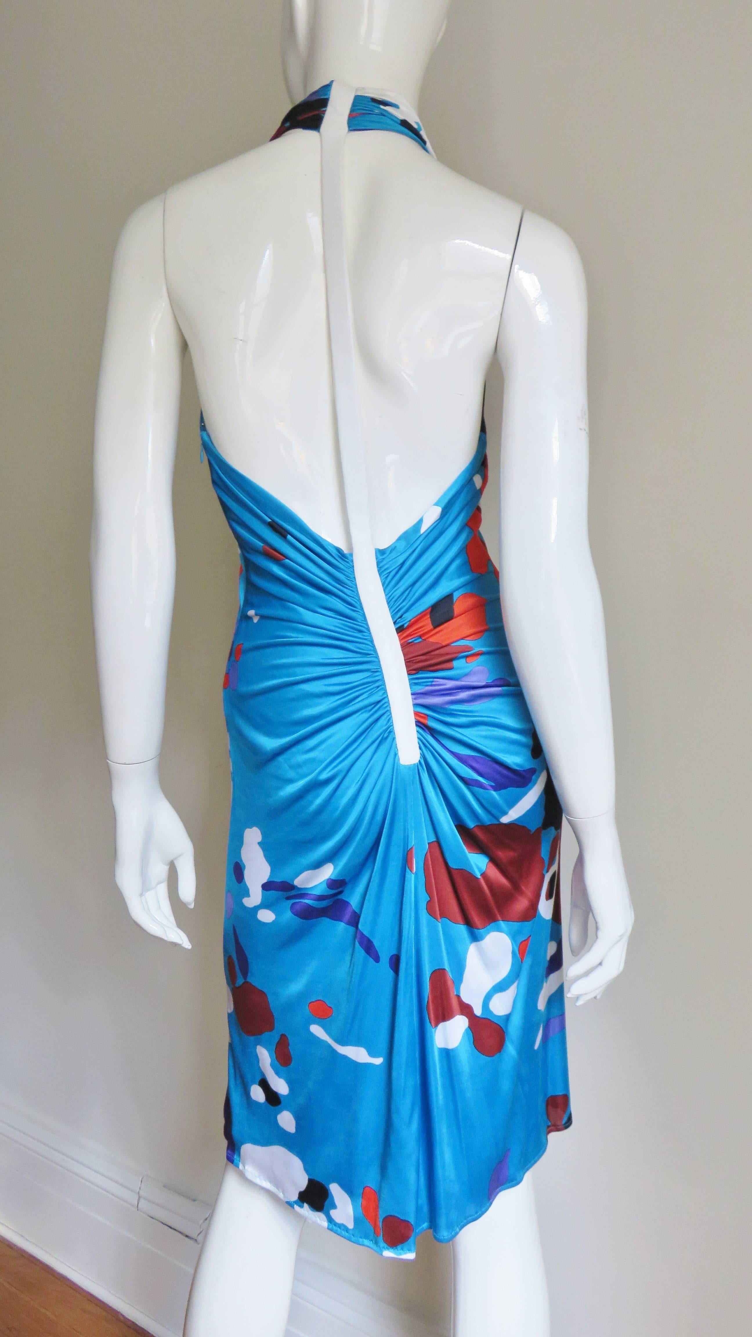 1990s Gianni Versace Plunging Halter Dress With Leather Strap Back 1