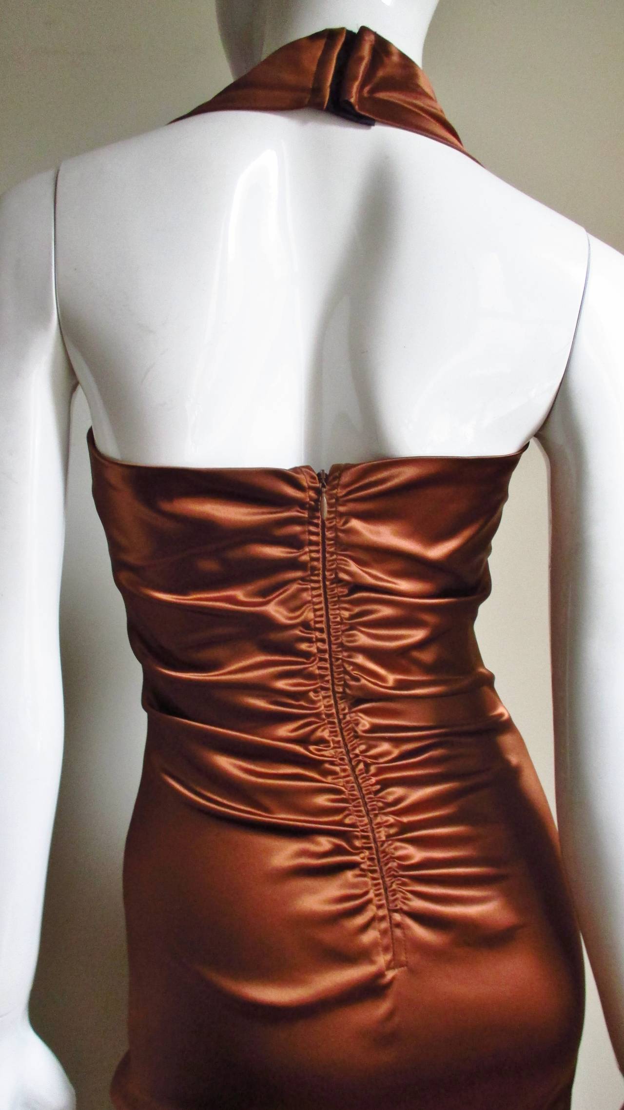 1990s Dolce & Gabbana Bronze Laceup Plunge Halter Dress 12