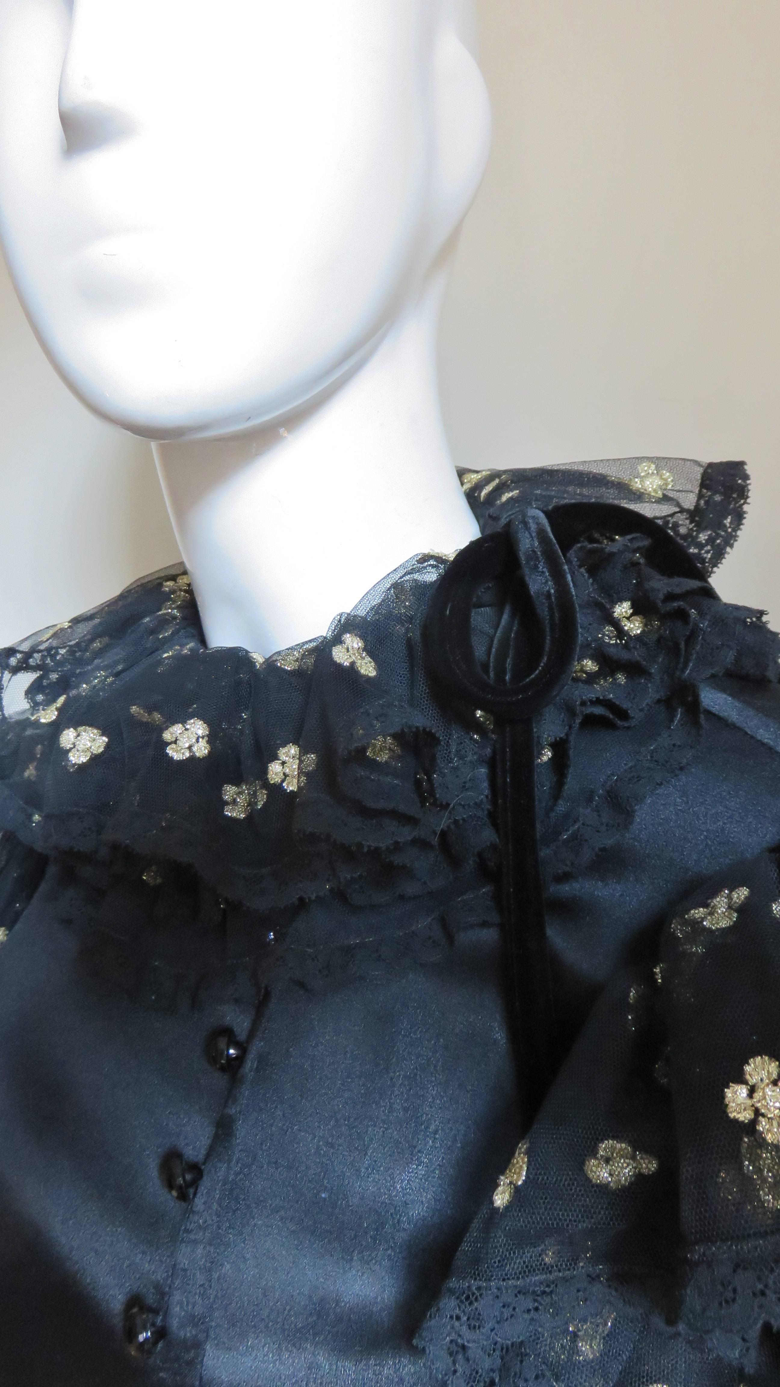 Valentino Boutique Silk Ruffle Neck Blouse 1980s In Good Condition For Sale In Water Mill, NY