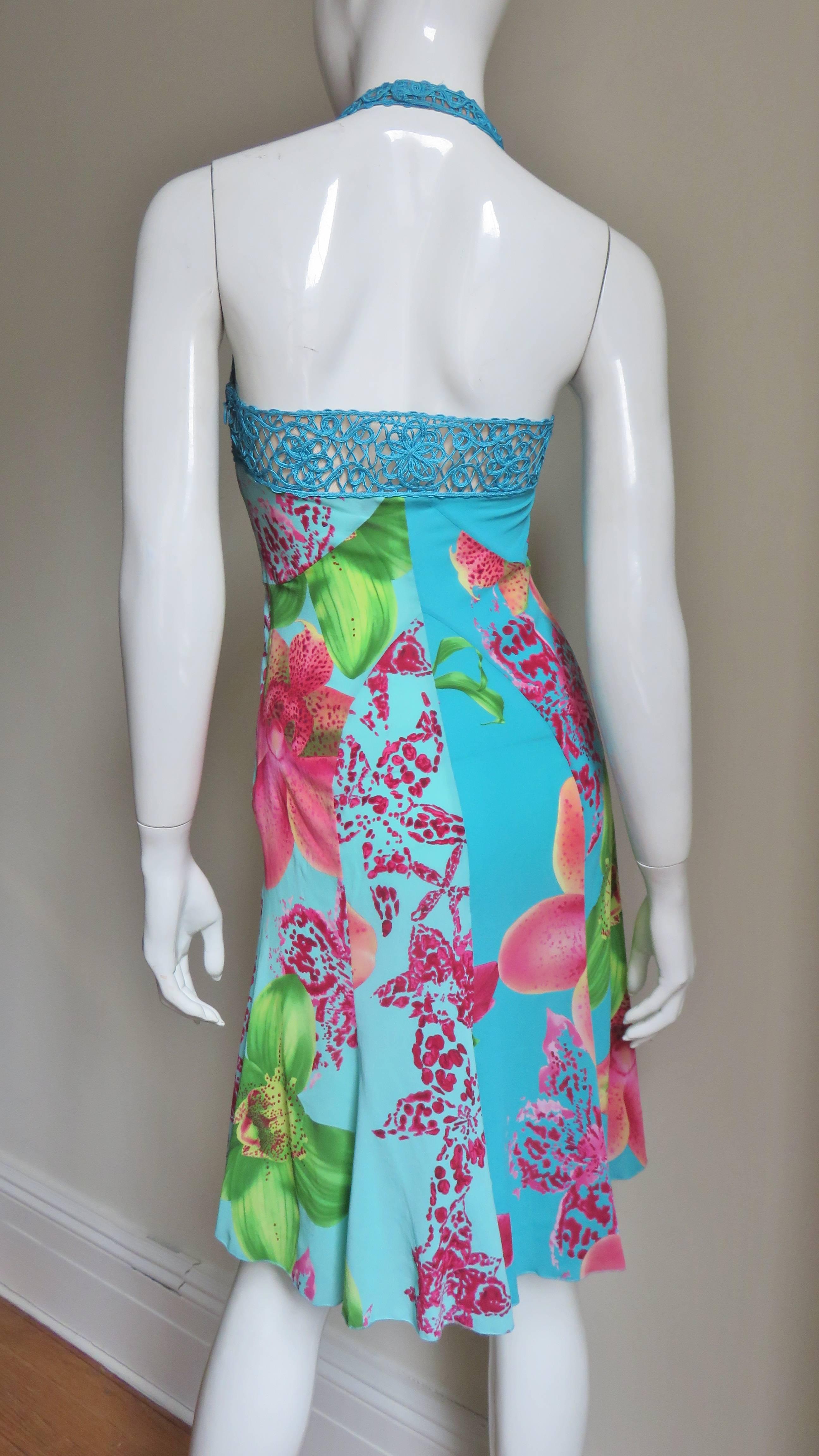 Versace Silk Halter Dress with Embroidery For Sale 2