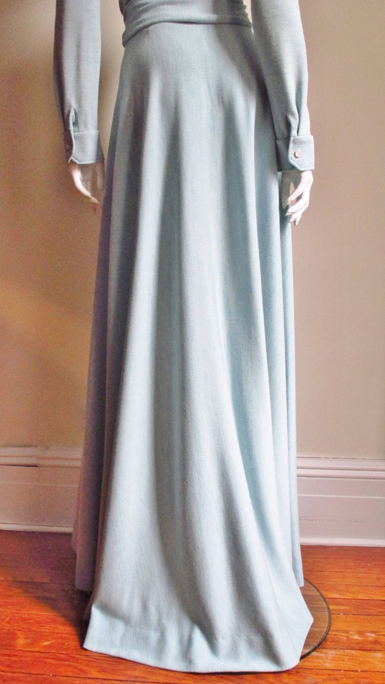 1970s Halston Baby Blue Cashmere Maxi Dress 3