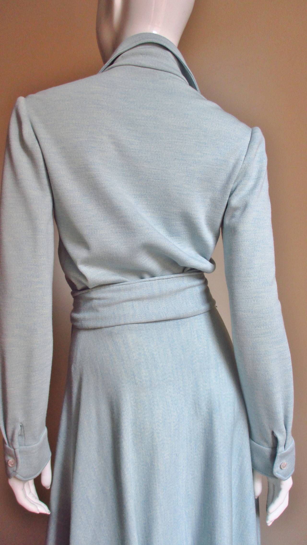 1970s Halston Baby Blue Cashmere Maxi Dress 2
