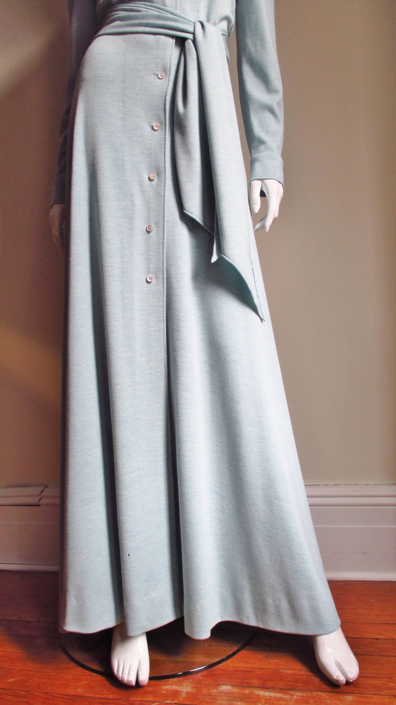 Gray 1970s Halston Baby Blue Cashmere Maxi Dress