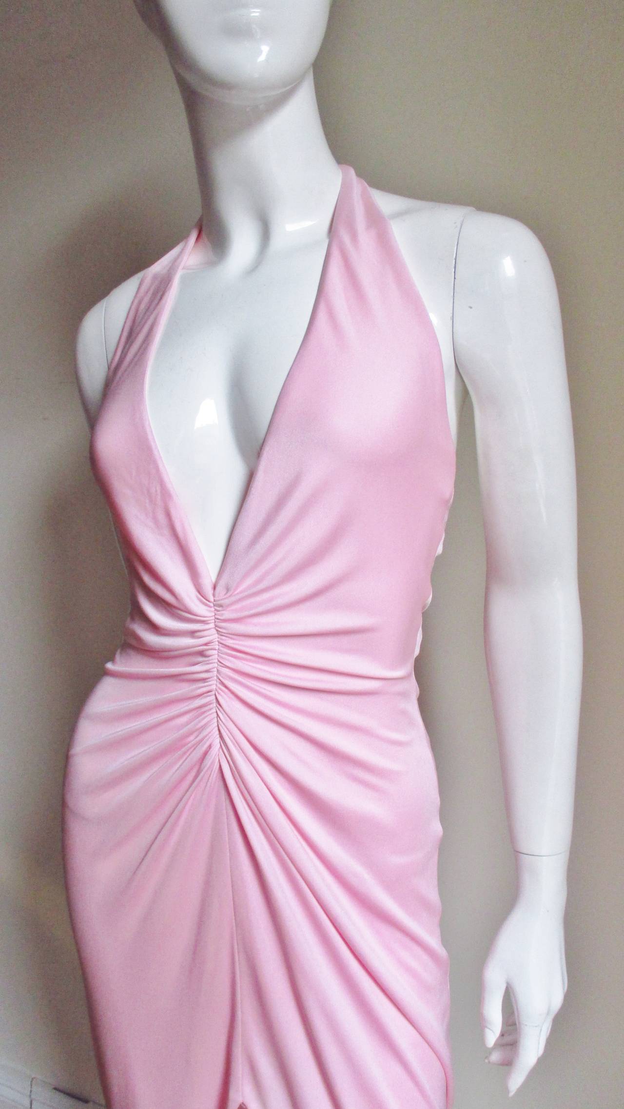Versace Silk Plunge Halter In New Condition In Water Mill, NY