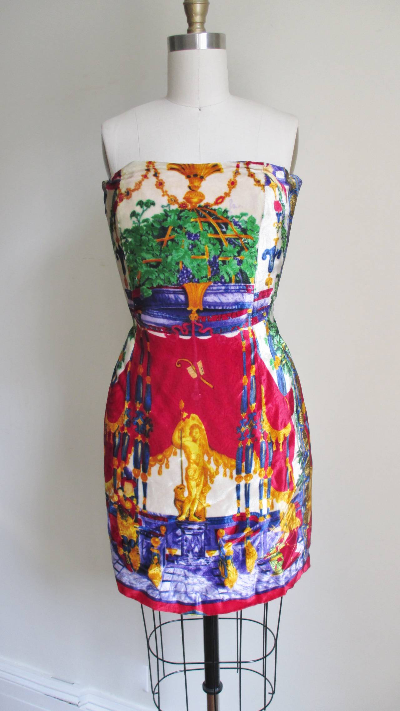 Early Gianni Versace Baroque Silk Bustier Dress In New Condition In Water Mill, NY