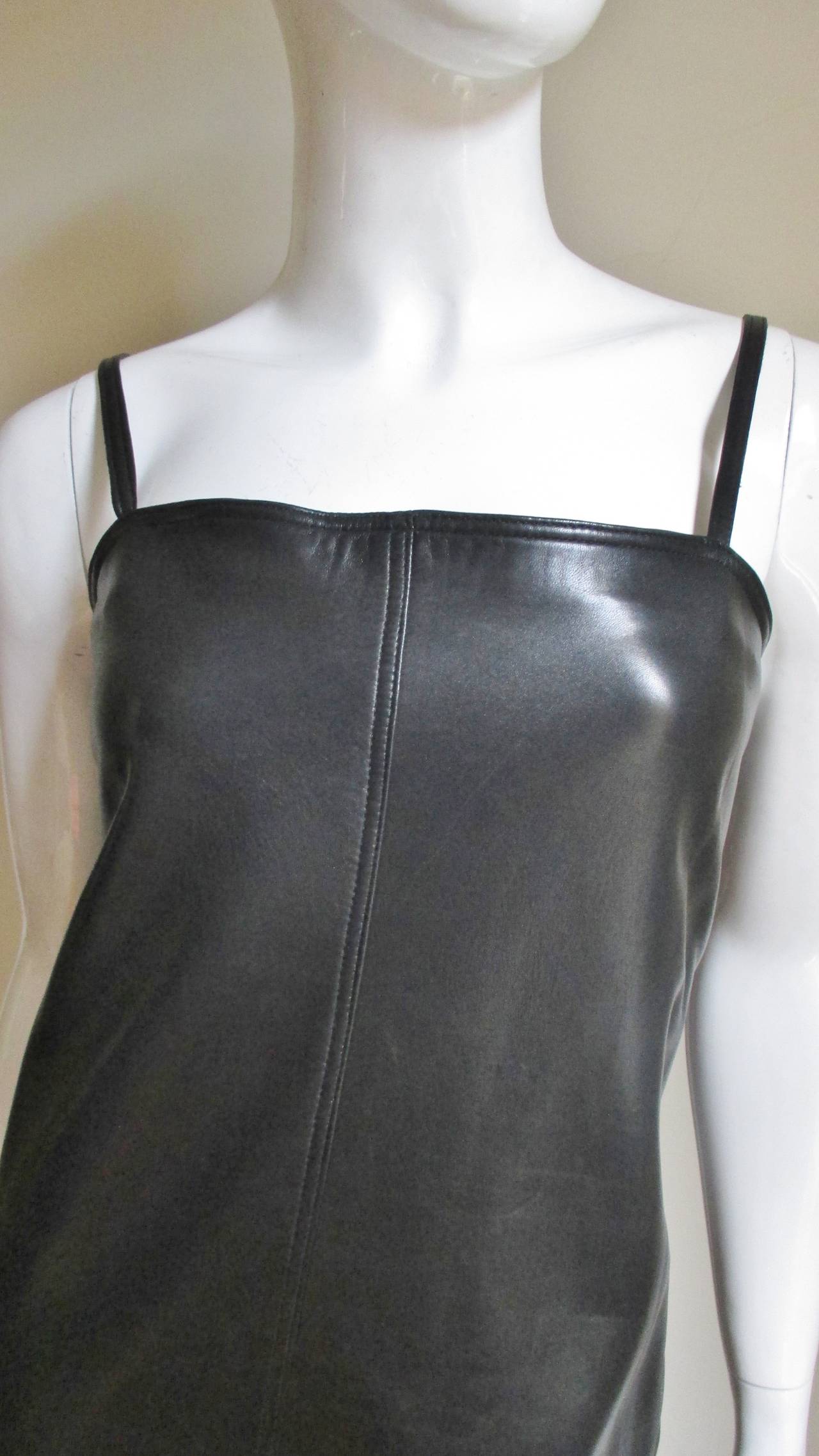Soft, supple black leather dress with straps and 2
