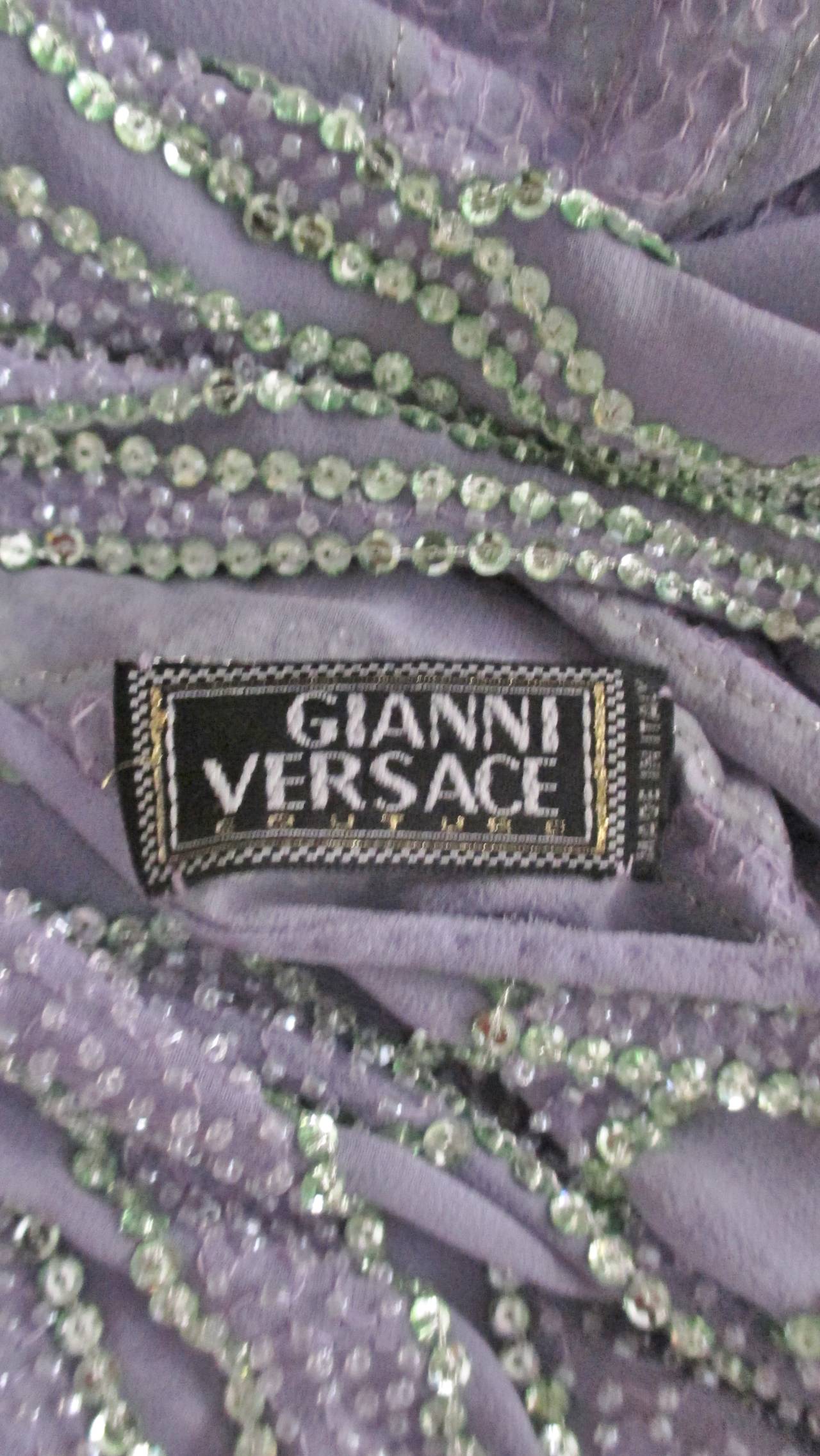 Stunning Gianni Versace Silk Beaded Plunge Wrap Halter Dress 4