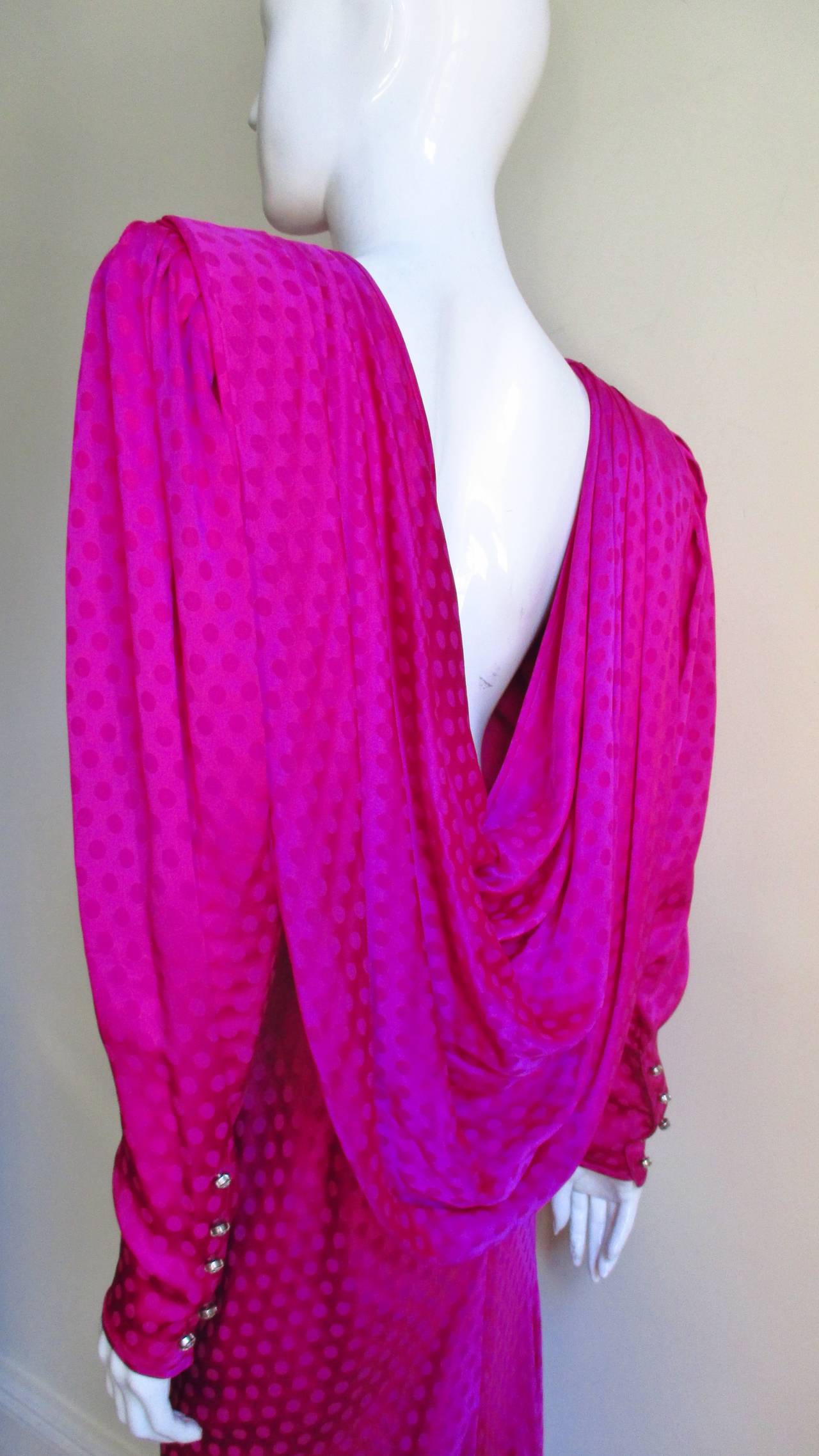 Ungaro 1980's Silk Draped Back Fishtail Gown 1