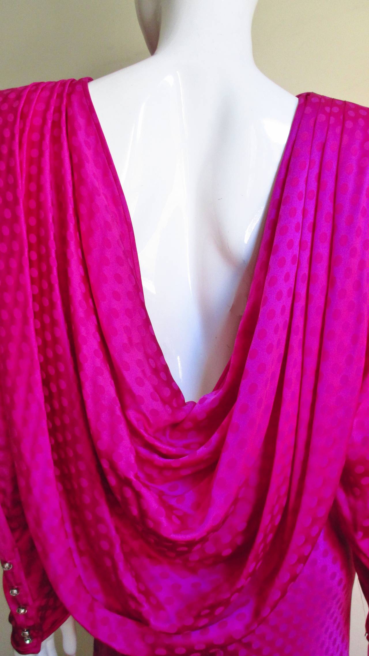 Ungaro 1980's Silk Draped Back Fishtail Gown In Excellent Condition In Water Mill, NY