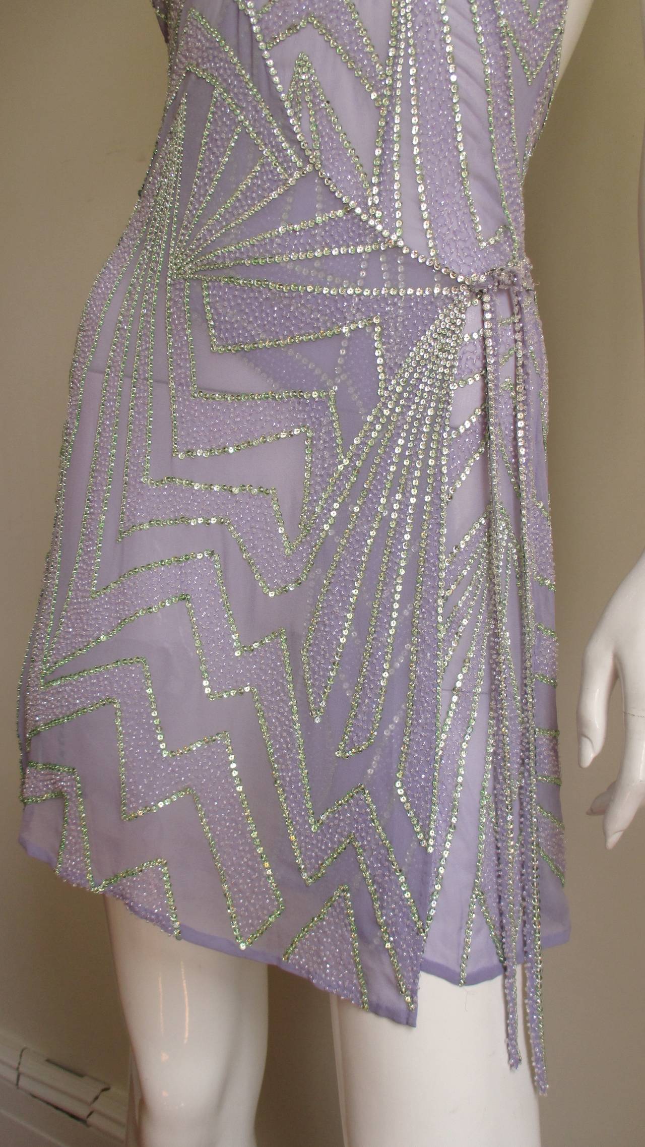 Stunning Gianni Versace Silk Beaded Plunge Wrap Halter Dress In New Condition In Water Mill, NY