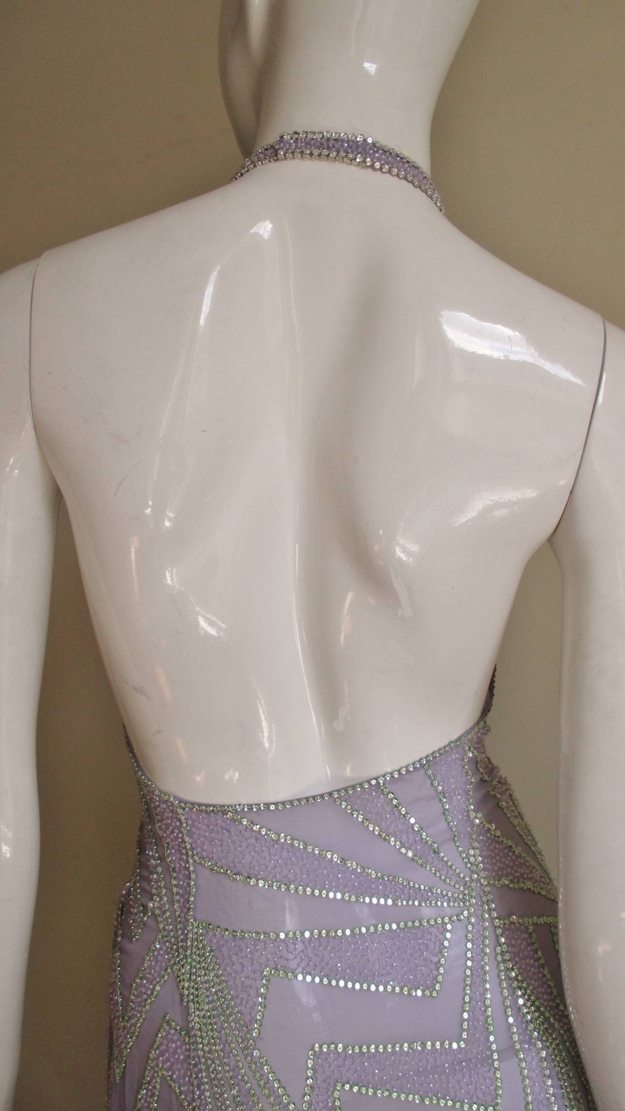 Stunning Gianni Versace Silk Beaded Plunge Wrap Halter Dress 2