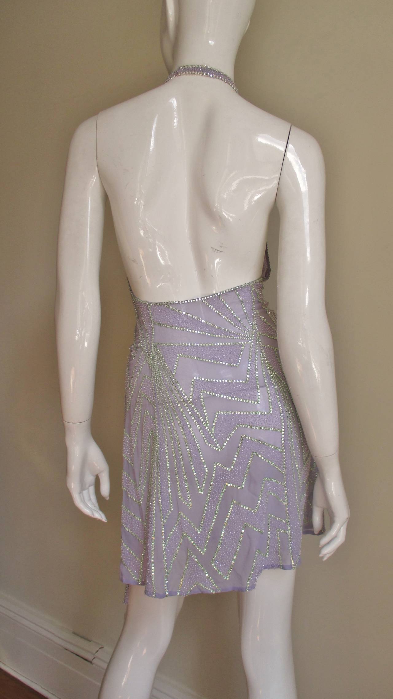 Stunning Gianni Versace Silk Beaded Plunge Wrap Halter Dress 1