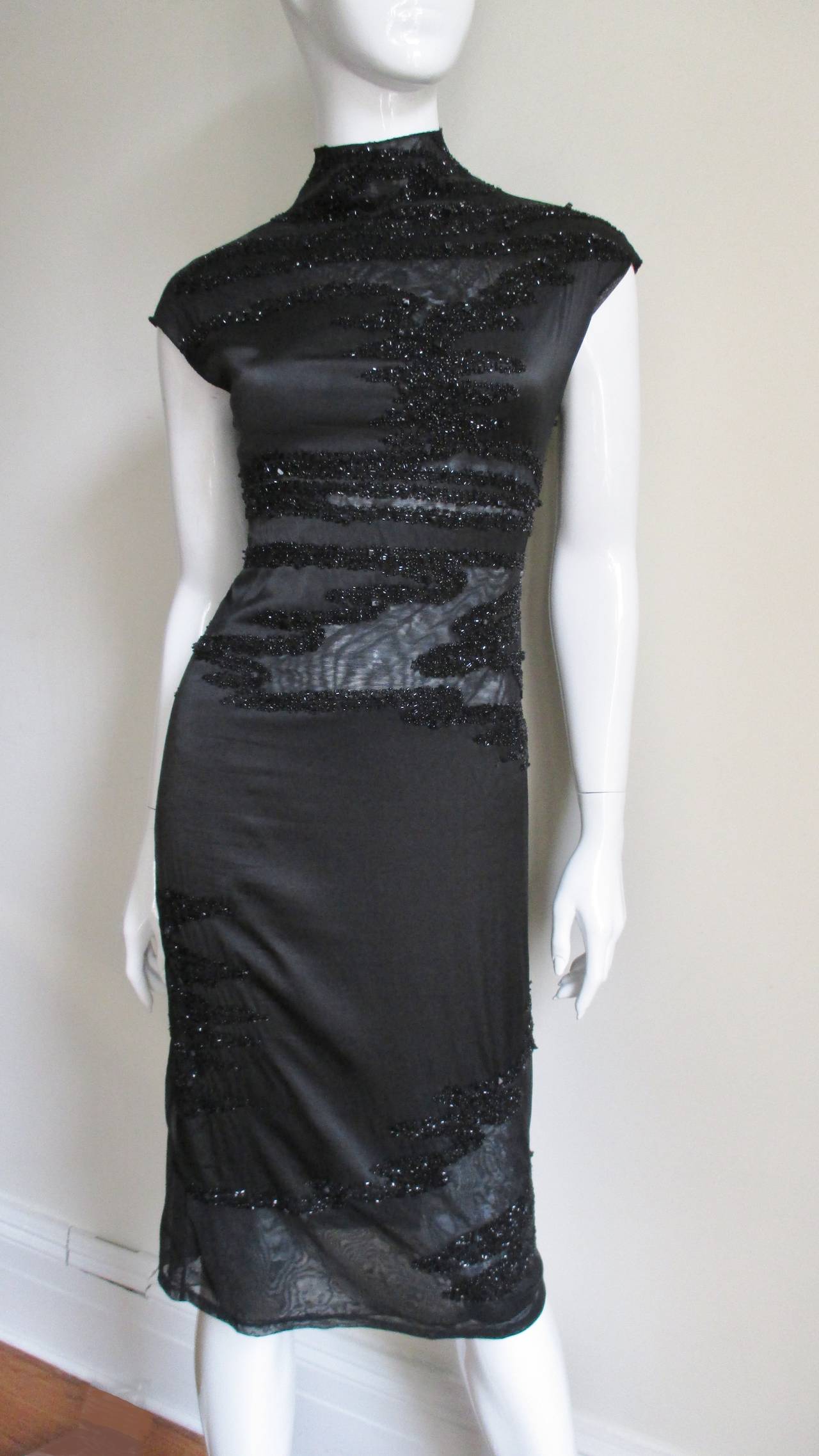 Women's 1990s Krizia Exquisite Beaded & Net Silk Dress