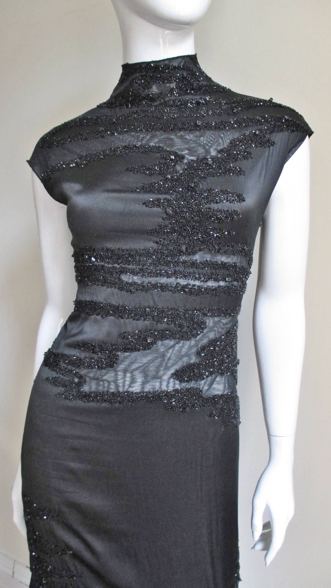 Gray 1990s Krizia Exquisite Beaded & Net Silk Dress