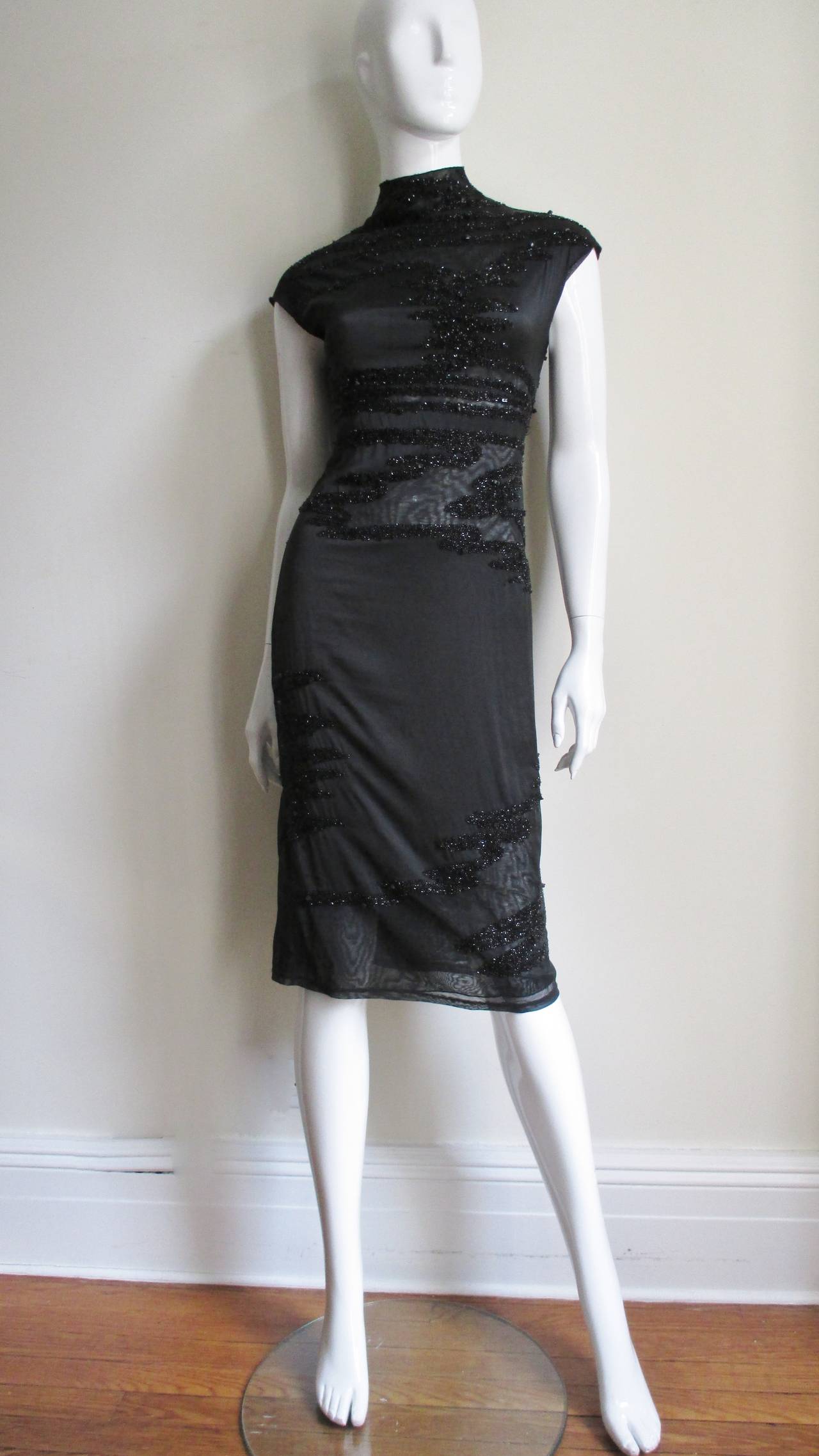 1990s Krizia Exquisite Beaded & Net Silk Dress 1