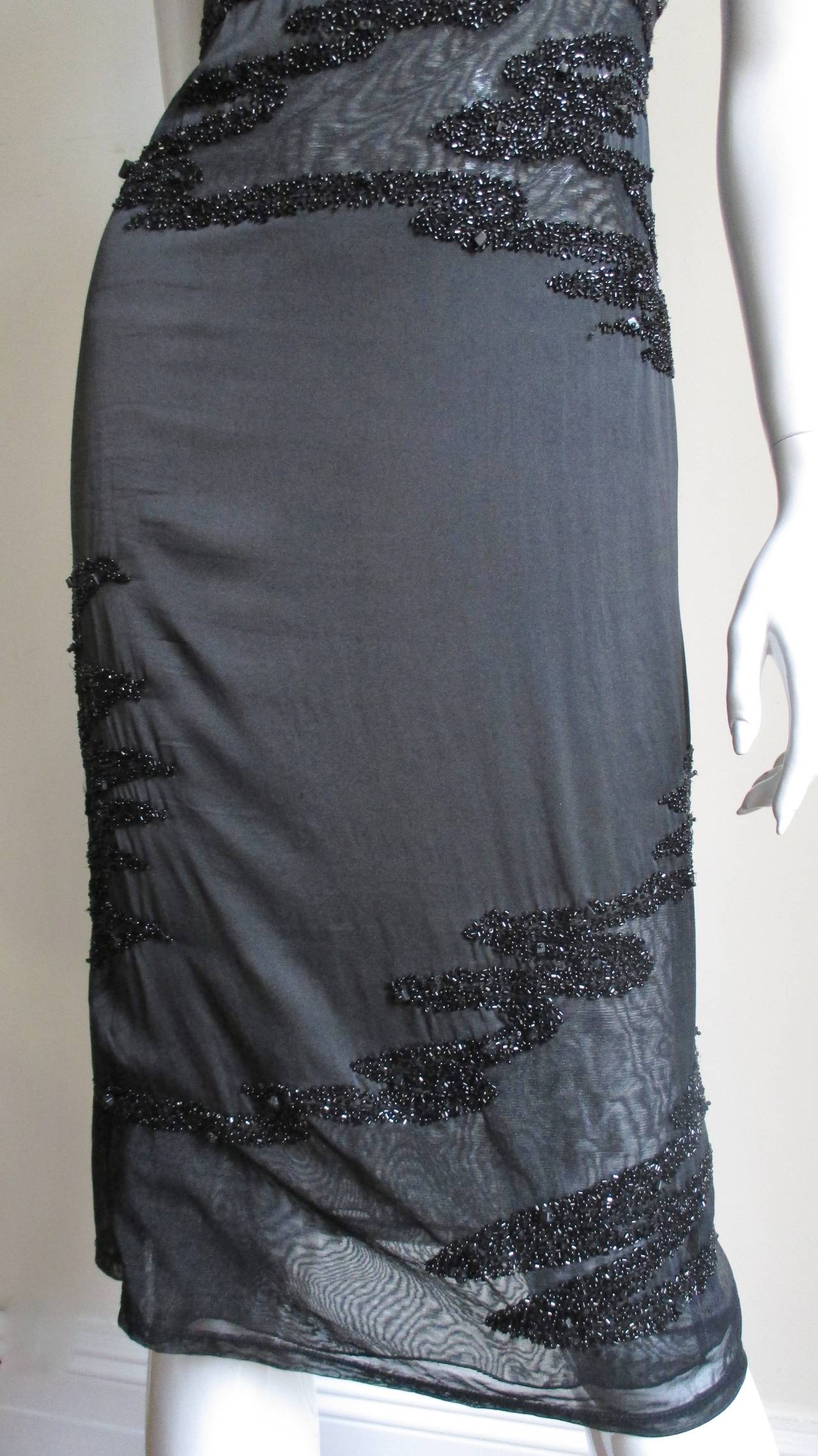 1990s Krizia Exquisite Beaded & Net Silk Dress In Excellent Condition In Water Mill, NY