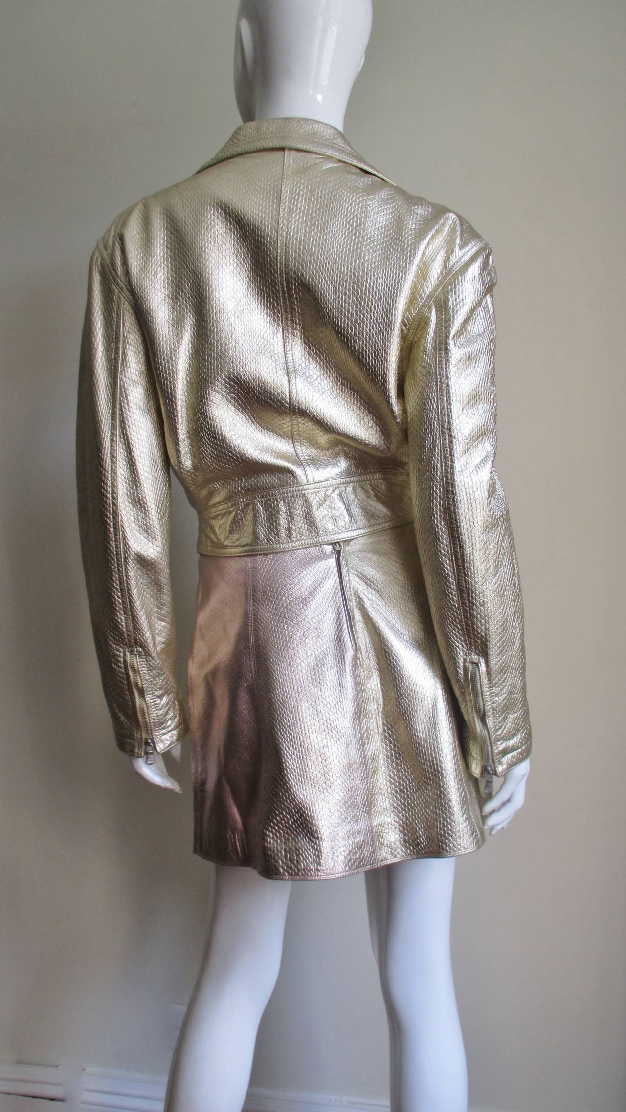 1990s Gianni Versace Gold Leather Motorcylce Jacket & Skirt 2
