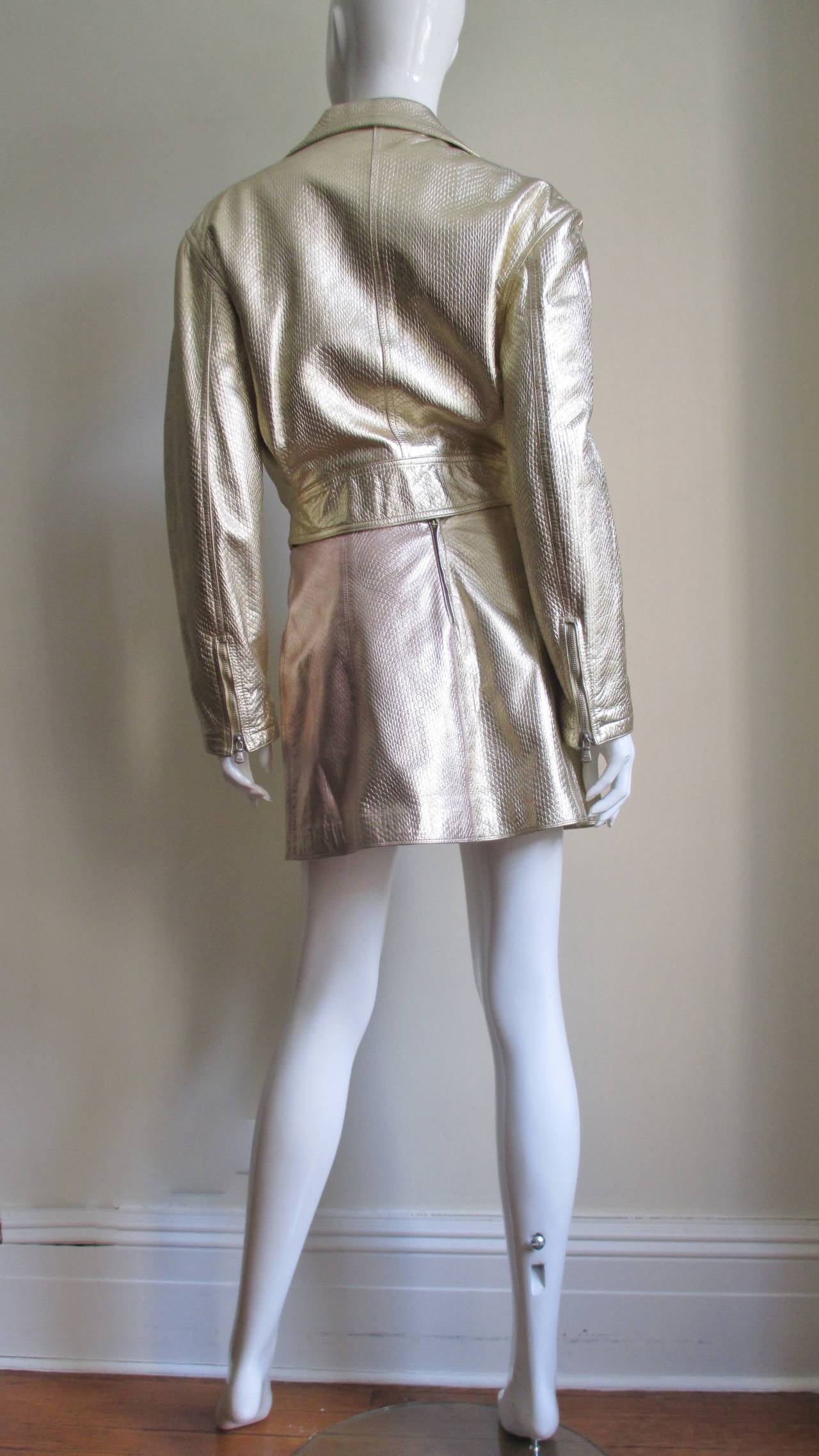1990s Gianni Versace Gold Leather Motorcylce Jacket & Skirt 4