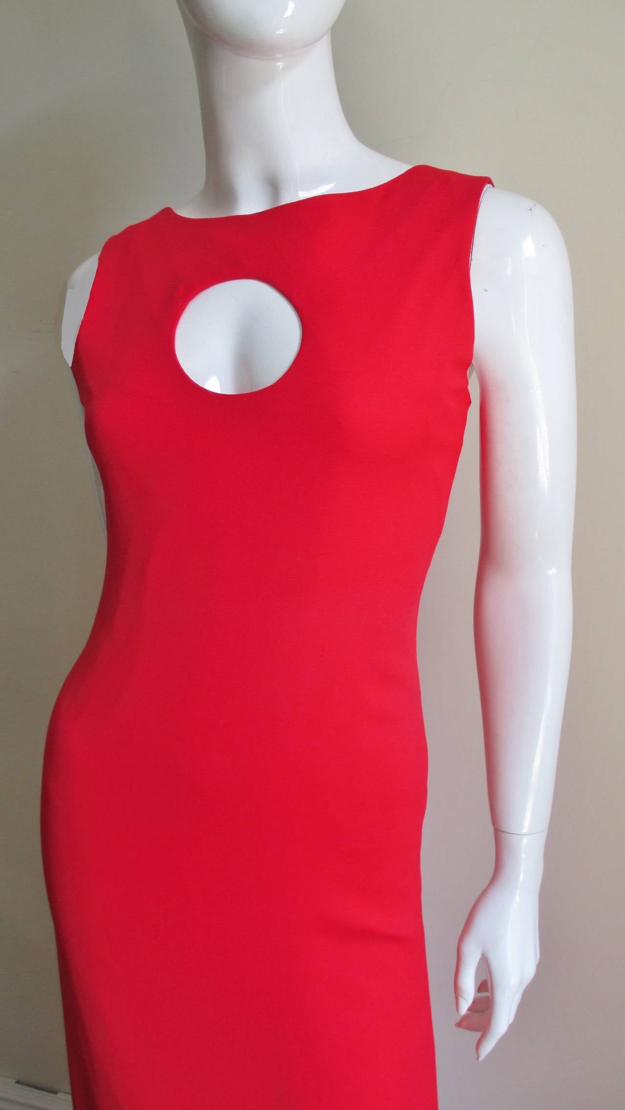 Red 1970's Pierre Cardin Circle Cutout Maxi Dress