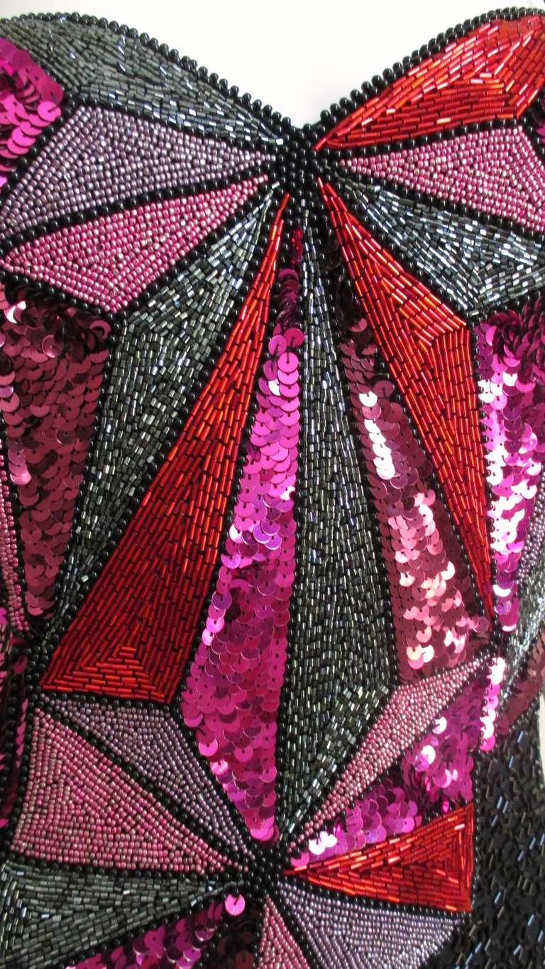 Black  1980s Christian Lacroix Color Block Beaded Silk Dress