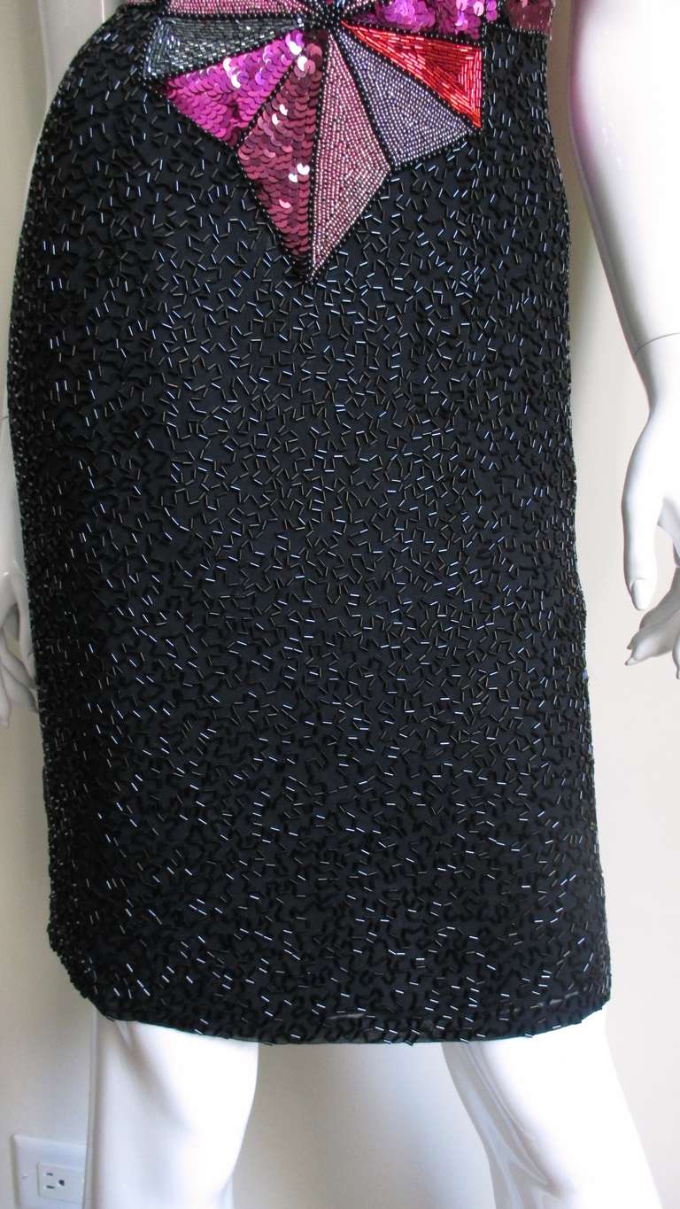 1980s Christian Lacroix Color Block Beaded Silk Dress In Excellent Condition In Water Mill, NY