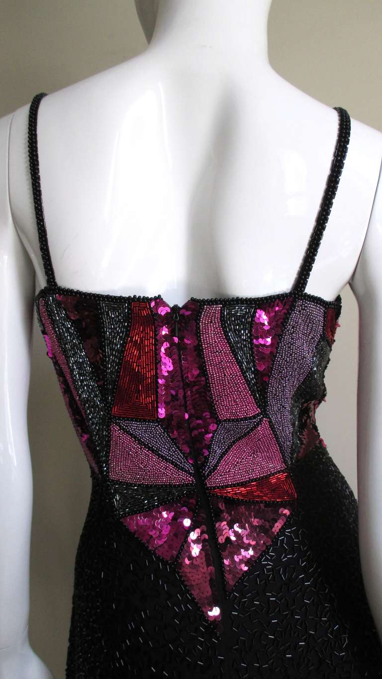  1980s Christian Lacroix Color Block Beaded Silk Dress 2