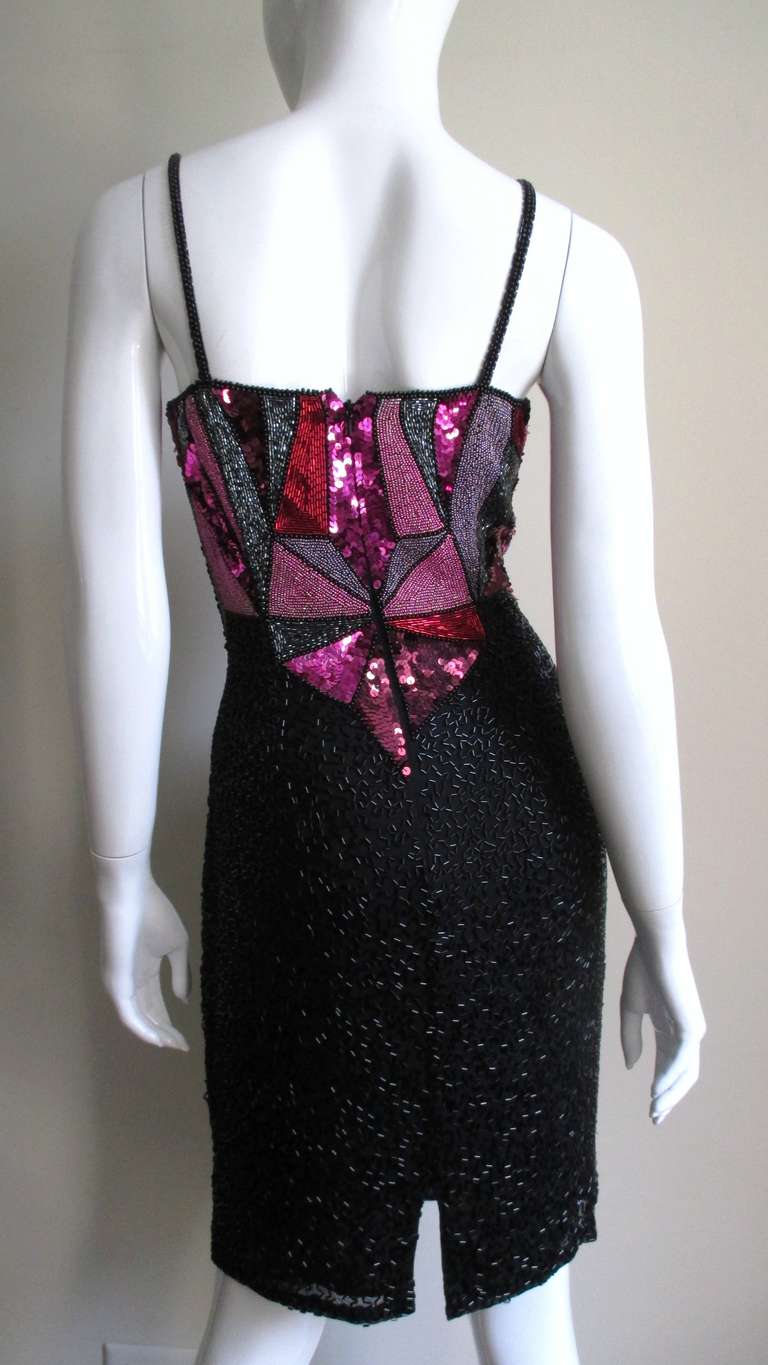  1980s Christian Lacroix Color Block Beaded Silk Dress 1