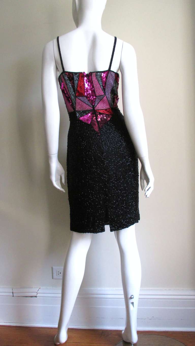  1980s Christian Lacroix Color Block Beaded Silk Dress 3
