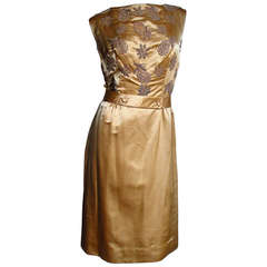 1950's Gold Beaded Silk Wiggle Dress