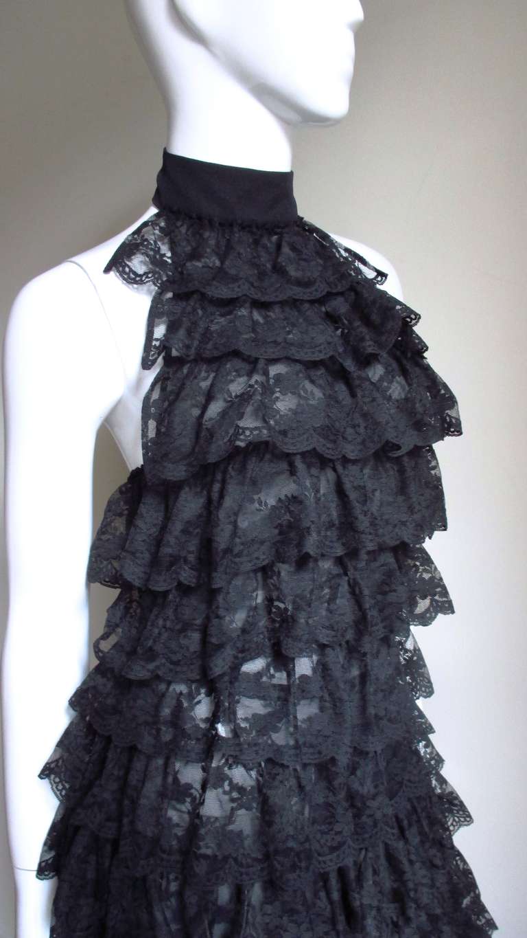 Early Alexander Mcqueen Lace Ruffle Halter Dress In New Condition In Water Mill, NY