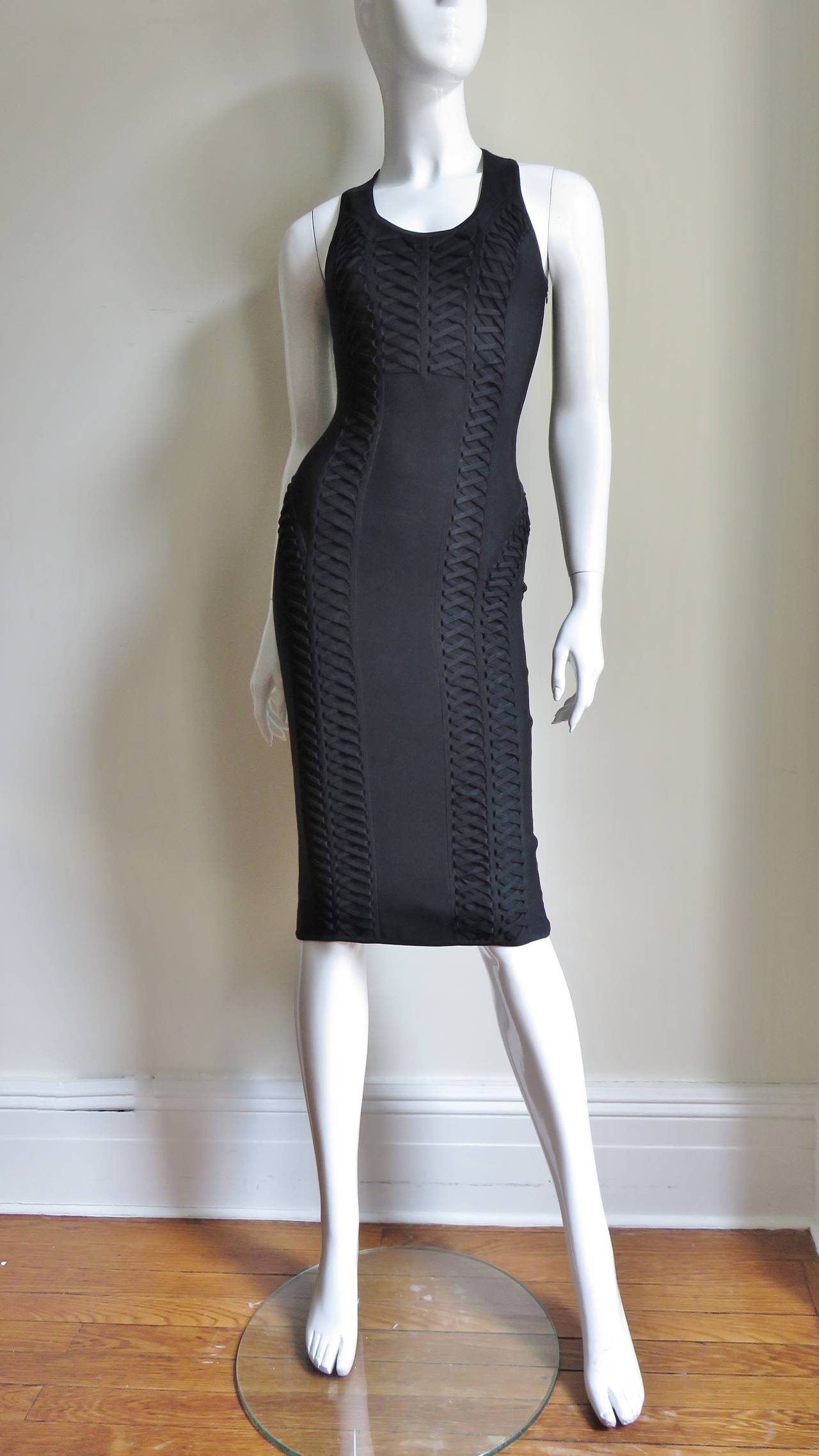 Christian Dior Bodycon Laceup Dress In Excellent Condition In Water Mill, NY