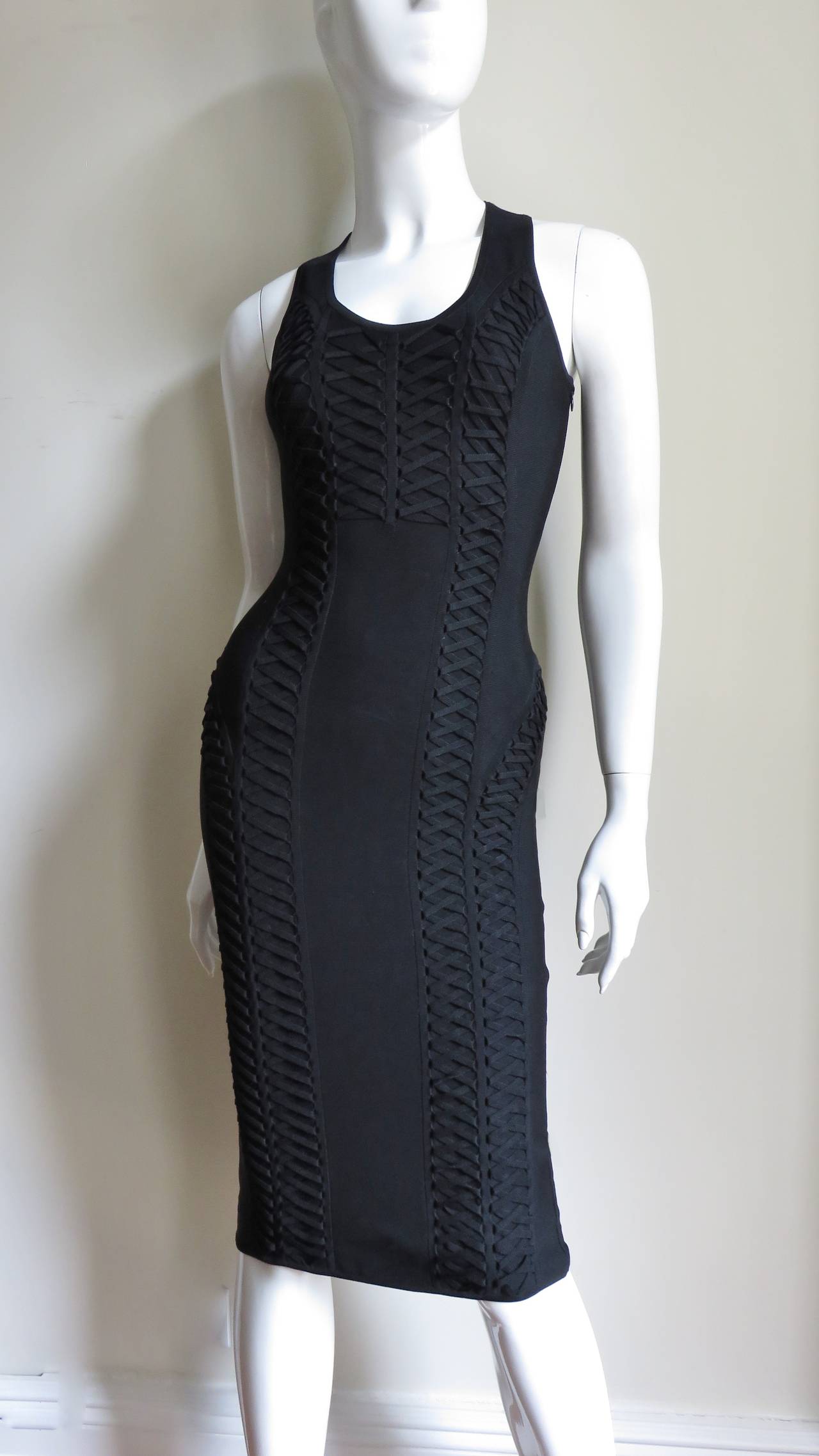 Black Christian Dior Bodycon Laceup Dress
