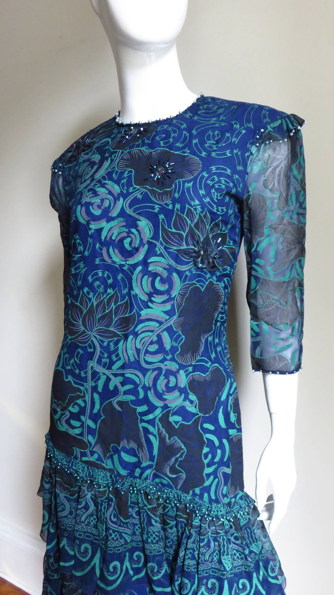 Zandra Rhodes Batique Print Silk Dress In Good Condition In Water Mill, NY