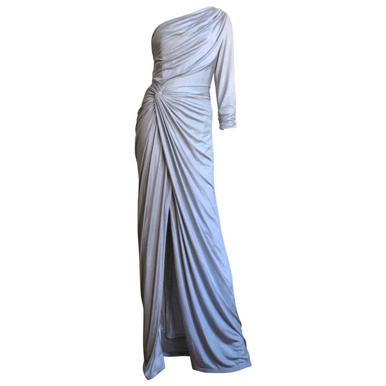 Gainni Versace Ruched Knotted One Shoulder Gown