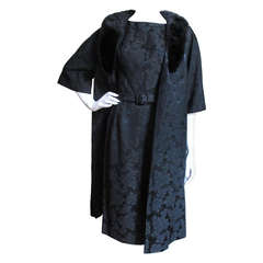 1950's Lillie Diamond Silk Damask Dress & Mink Collar Coat 6