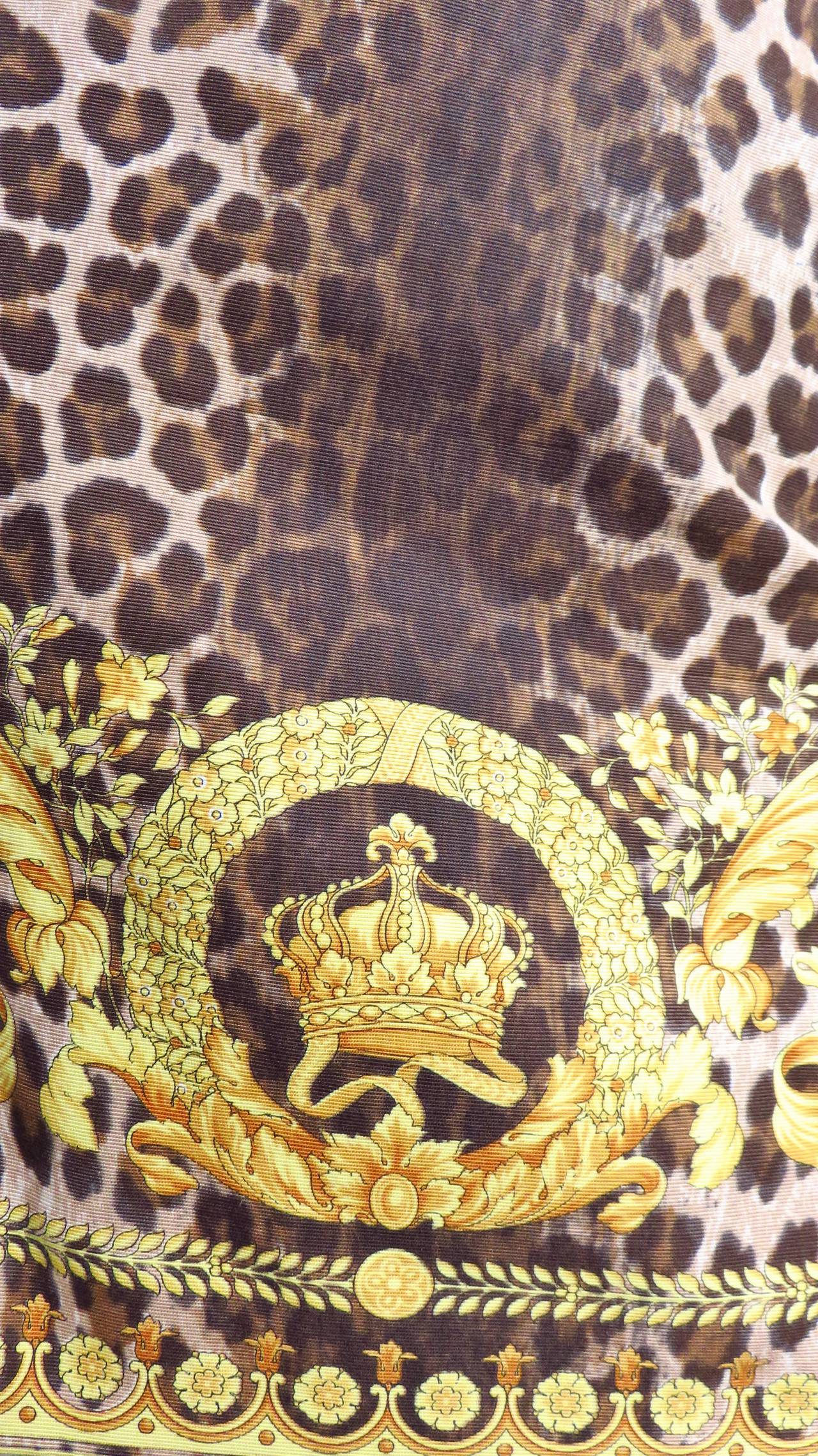 Brown  Gianni Versace Couture Leopard Baroque Print Skirt 1990s