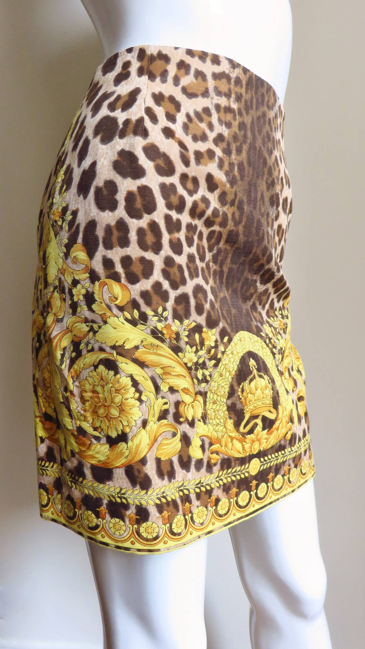 Women's  Gianni Versace Couture Leopard Baroque Print Skirt 1990s
