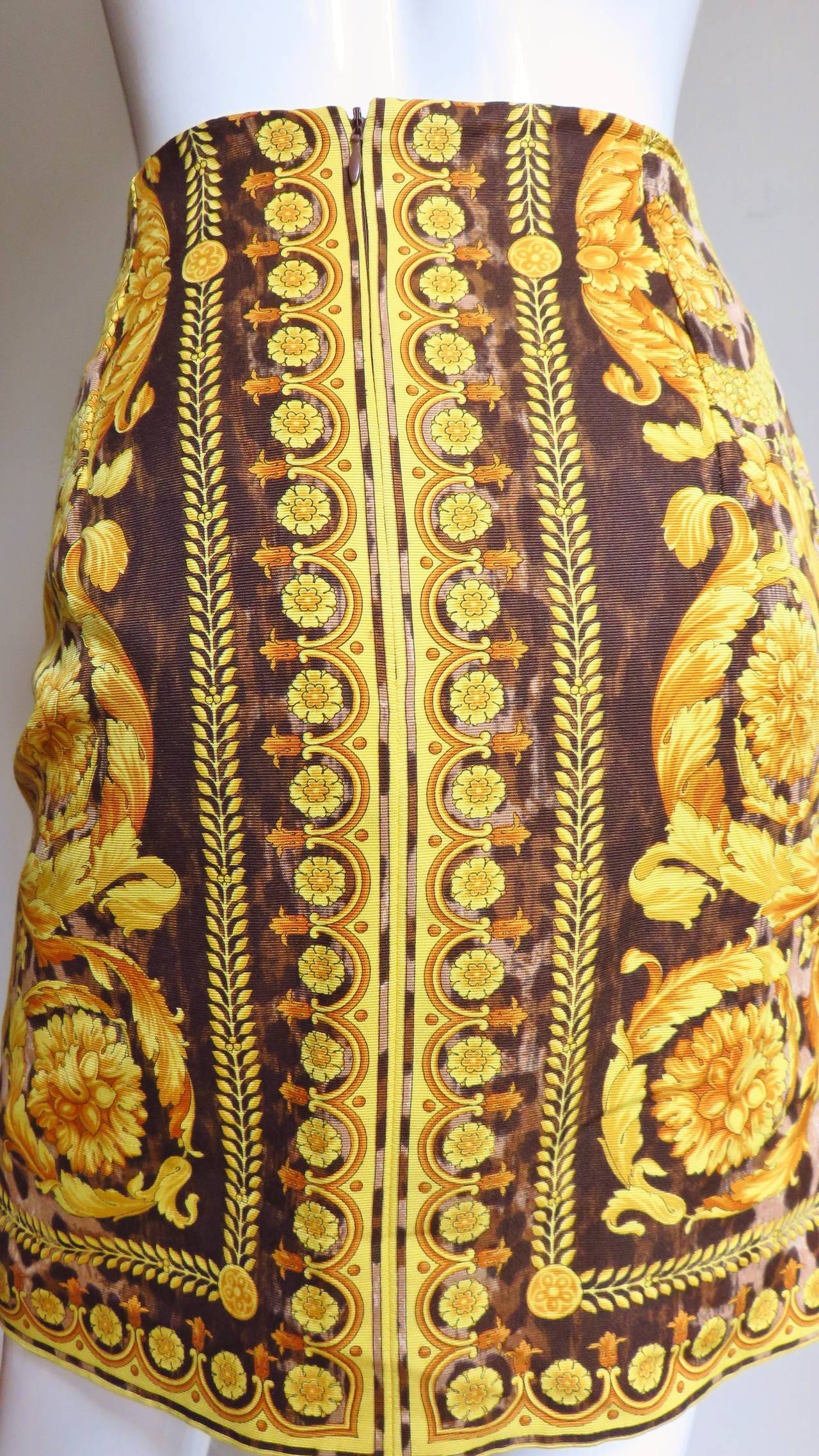  Gianni Versace Couture Leopard Baroque Print Skirt 1990s 2