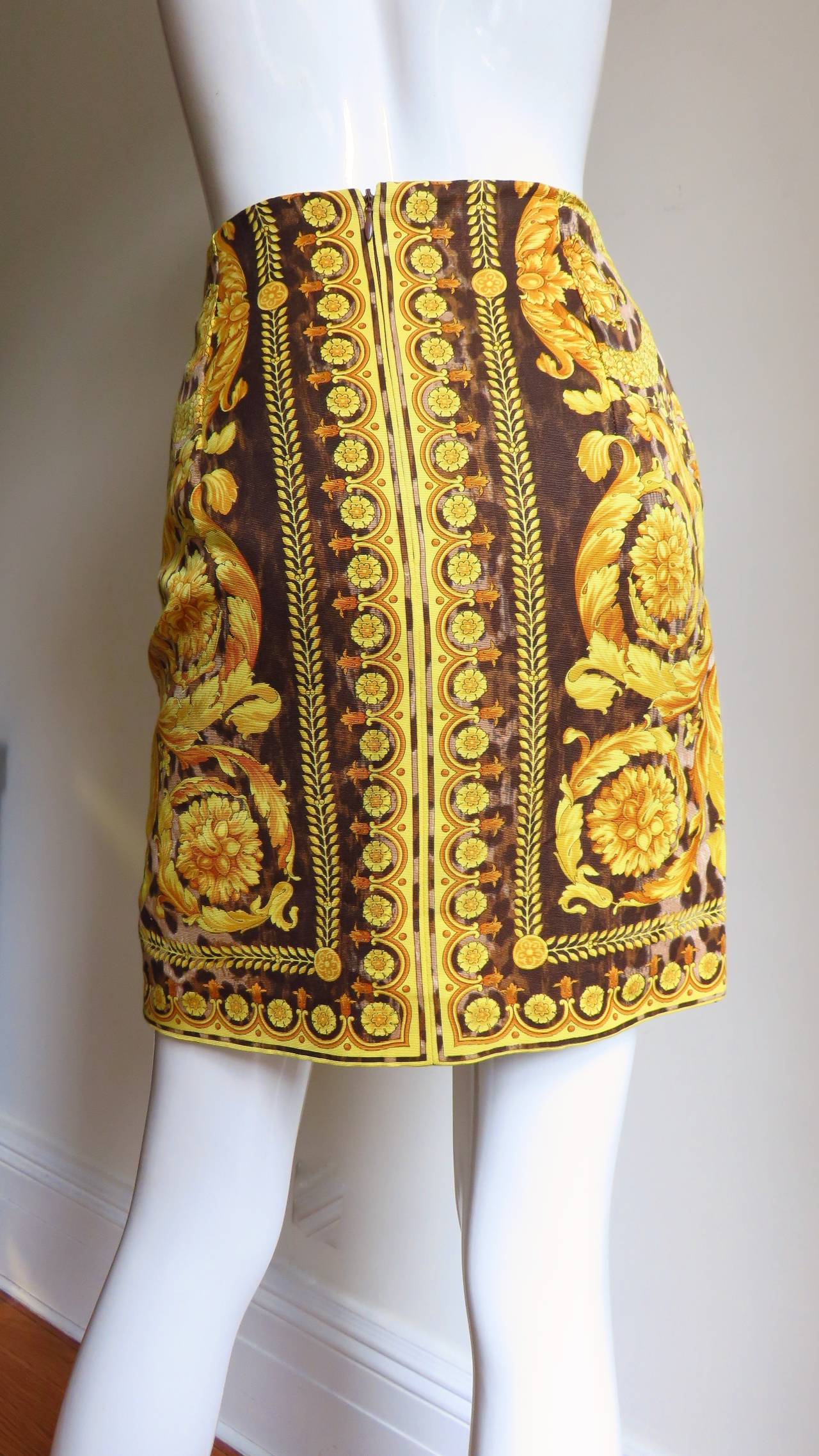  Gianni Versace Couture Leopard Baroque Print Skirt 1990s 1