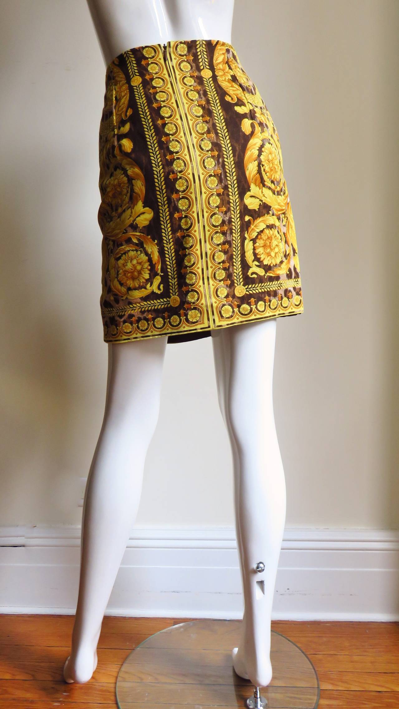  Gianni Versace Couture Leopard Baroque Print Skirt 1990s 4