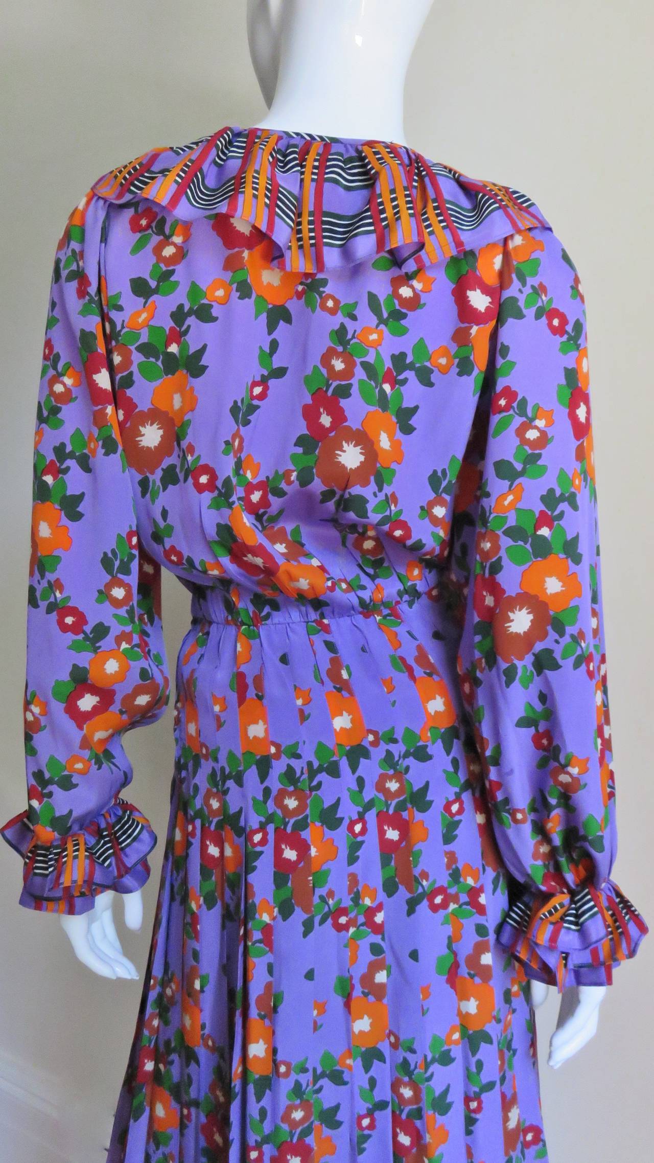 1970's St Laurent Flower Silk Dress 4