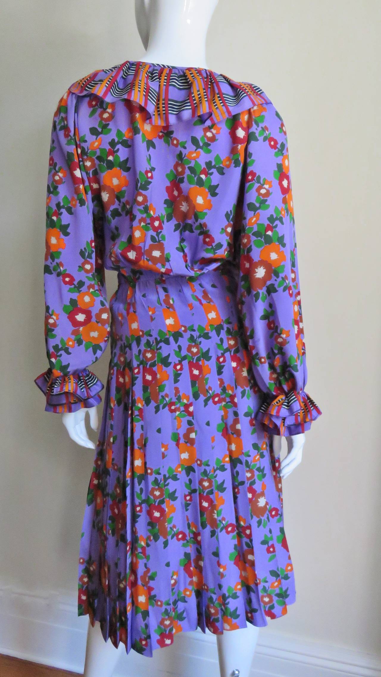 1970's St Laurent Flower Silk Dress 3