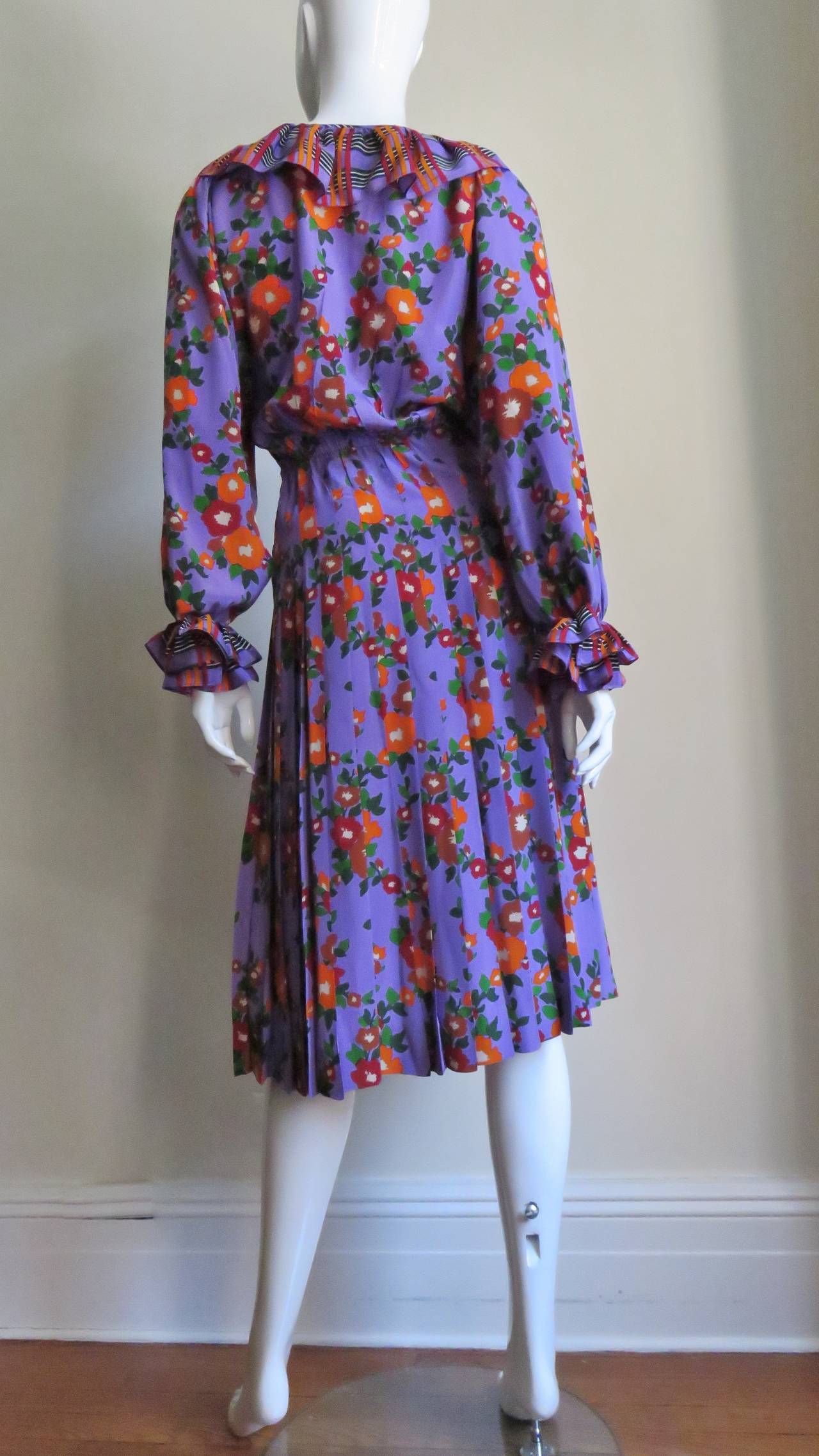 1970's St Laurent Flower Silk Dress 5