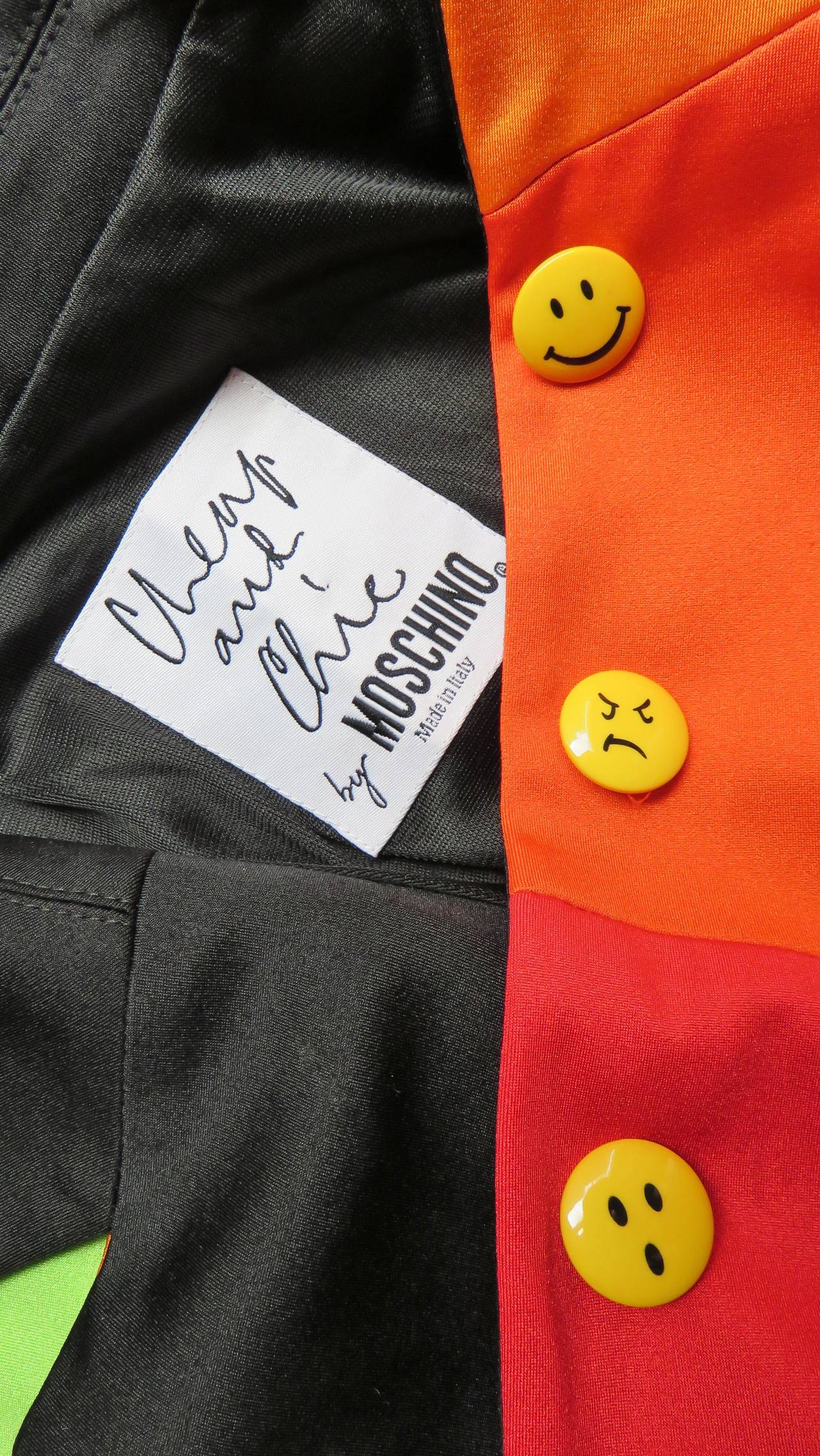 Moschino Color Block Skirt Suit with Emoji Buttons For Sale 3