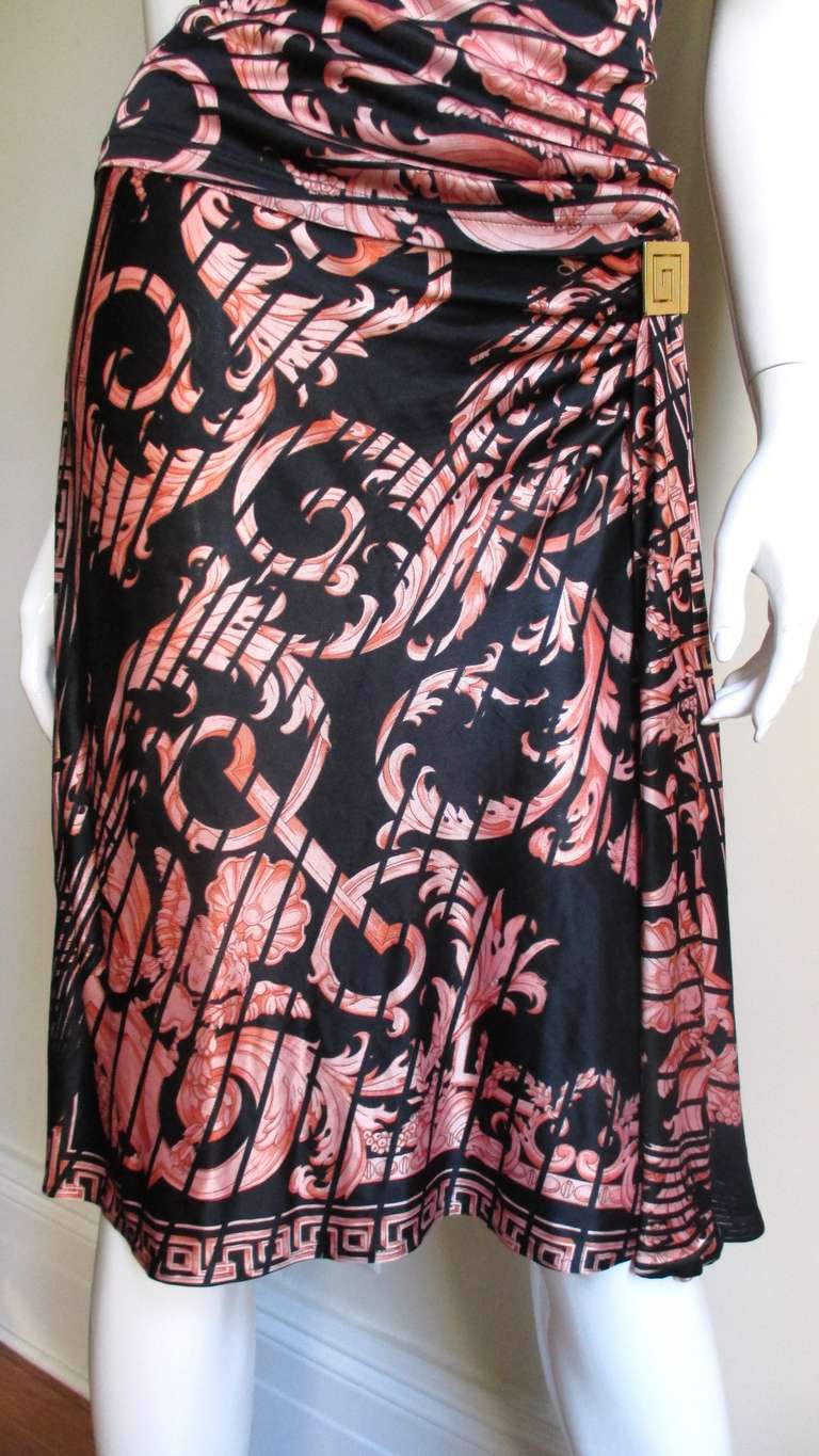 1990s Gianni Versace Silk Skirt and One Shoulder Top with Hardware 3
