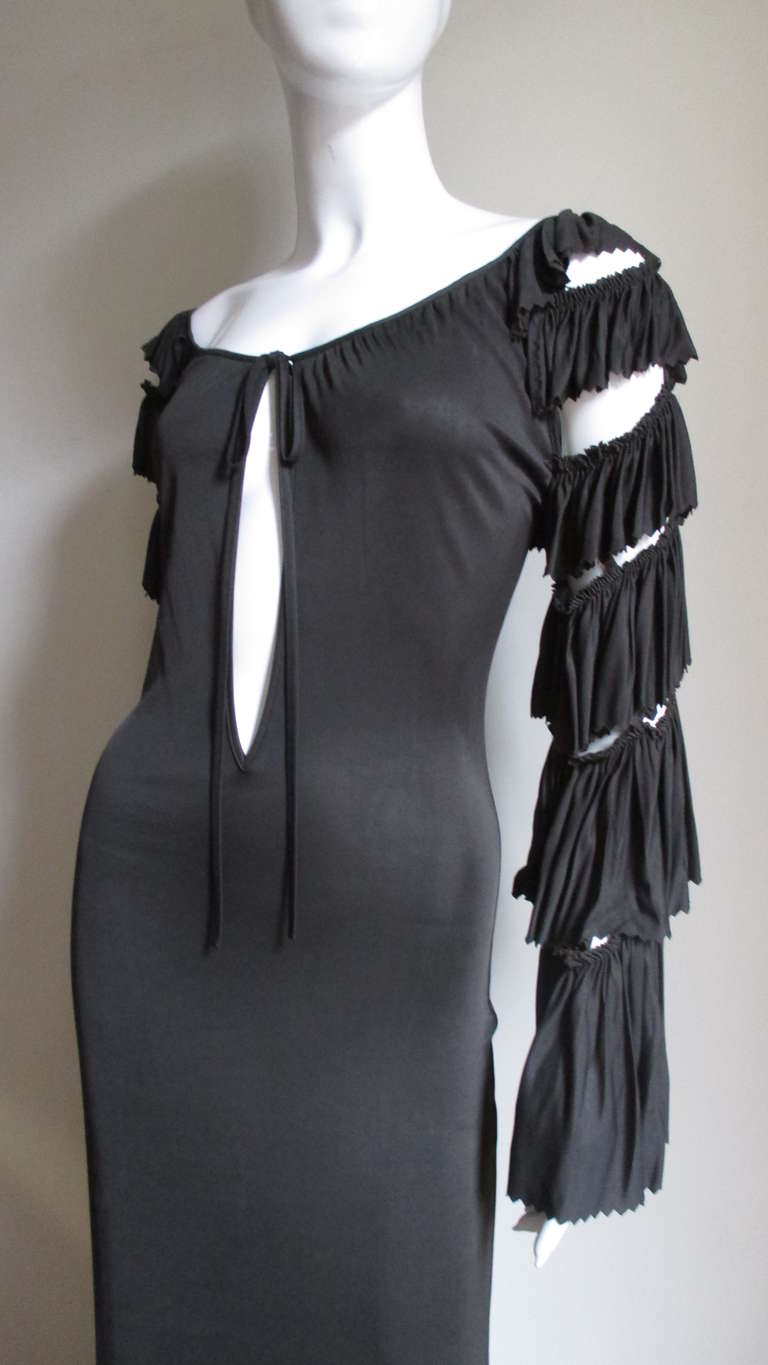 Gaultier Slinky Ruffle Sleeves Maxi Dress In Excellent Condition In Water Mill, NY