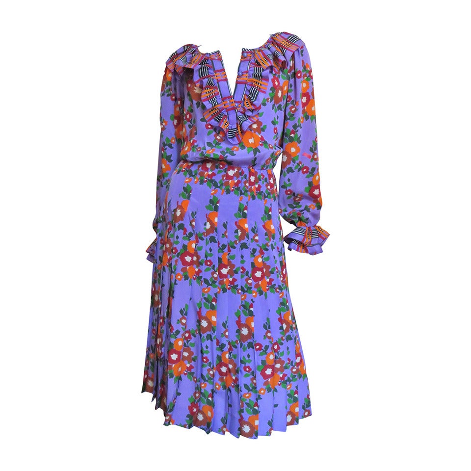 1970's St Laurent Flower Silk Dress