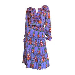 Vintage 1970's St Laurent Flower Silk Dress