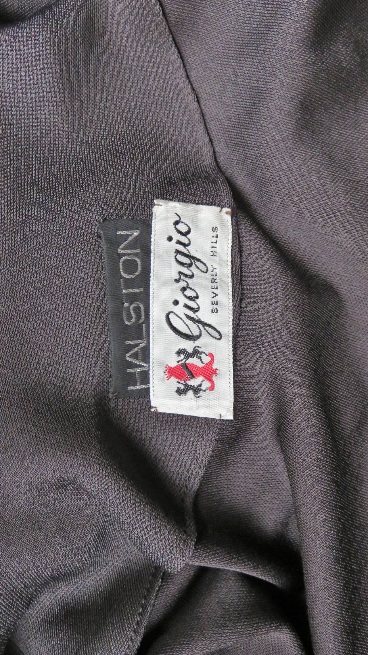 1970's Elegant Grey Halston Plunge Shirtwaist Maxi Dress 6