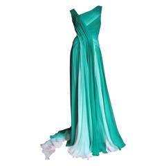 Monique Lhuillier Emerald Silk Ombre Gown With Train 3